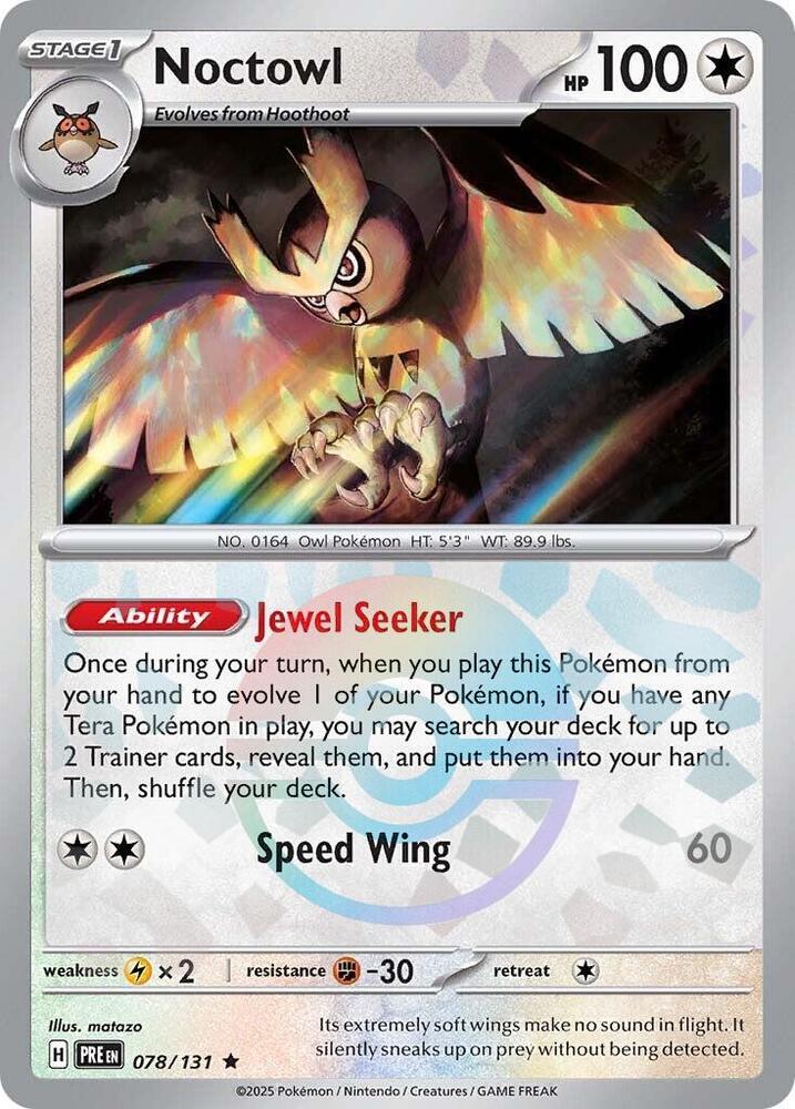 Noctowl (Poke Ball Pattern) 078/131 SV: Prismatic Evolutions Pokemon NM English